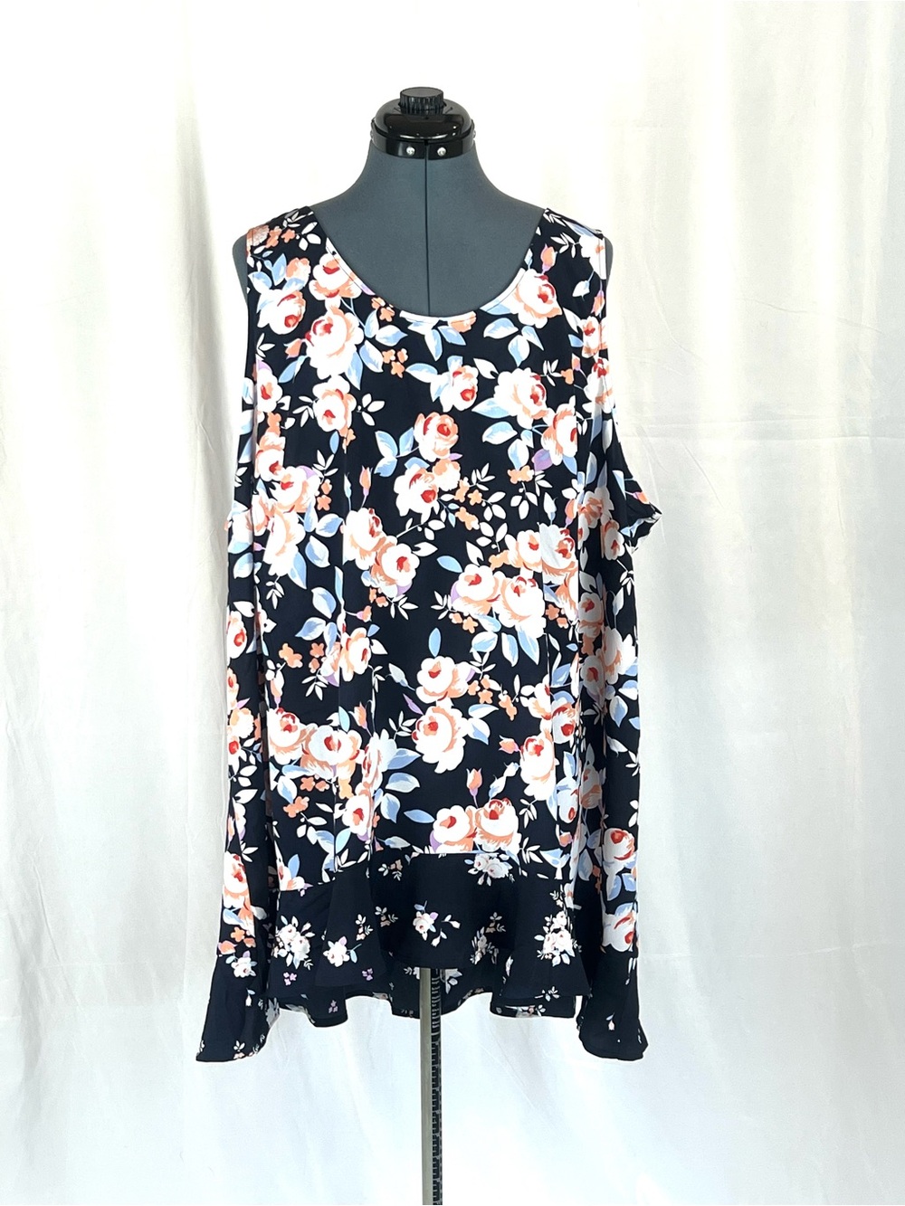 Lane Bryant Floral Sleeveless Peplum Blouse Navy Pink Plus Size 26 934